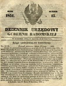 Dziennik Urzędowy Gubernii Radomskiej, 1851, nr 15