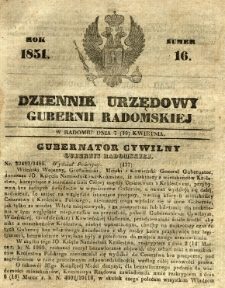 Dziennik Urzędowy Gubernii Radomskiej, 1851, nr 16