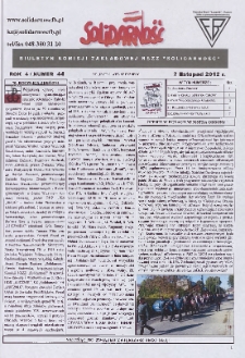 Solidarność : Biuletyn Komisji Zakladowej NSZZ "Solidarność", 2012, R. 4, nr 44