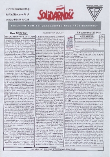 Solidarność : Biuletyn Komisji Zakladowej NSZZ "Solidarność", 2014, R. 6, nr 62