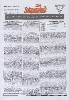Solidarność : Biuletyn Komisji Zakladowej NSZZ "Solidarność", 2014, R. 6, nr 62