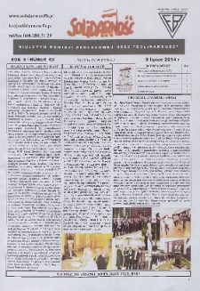 Solidarność : Biuletyn Komisji Zakladowej NSZZ "Solidarność", 2014, R. 6, nr 63