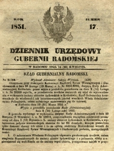 Dziennik Urzędowy Gubernii Radomskiej, 1851, nr 17