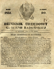 Dziennik Urzędowy Gubernii Radomskiej, 1851, nr 20