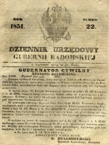 Dziennik Urzędowy Gubernii Radomskiej, 1851, nr 22