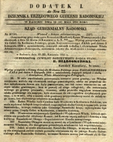 Dziennik Urzędowy Gubernii Radomskiej, 1851, nr 22, dod. I