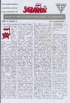 Solidarność : Biuletyn Komisji Zakladowej NSZZ "Solidarność", 2010, R. 2, nr 9