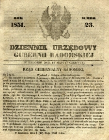 Dziennik Urzędowy Gubernii Radomskiej, 1851, nr 23