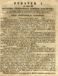 Dziennik Urzędowy Gubernii Radomskiej, 1851, nr 28, dod. I
