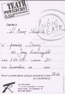[Zaproszenie dla Anny Skubisz na premierę „Dawaj”] / Teatr Powszechny im. Jana Kochanowskiego w Radomiu