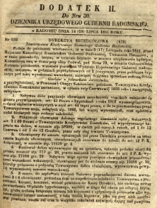 Dziennik Urzędowy Gubernii Radomskiej, 1851, nr 30, dod. II