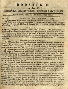 Dziennik Urzędowy Gubernii Radomskiej, 1851, nr 30, dod. III