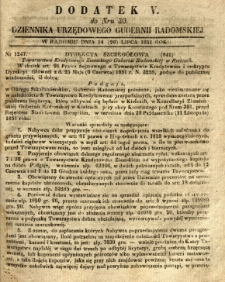 Dziennik Urzędowy Gubernii Radomskiej, 1851, nr 30, dod. V