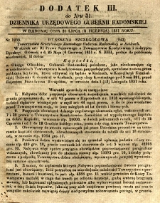 Dziennik Urzędowy Gubernii Radomskiej, 1851, nr 31, dod.III