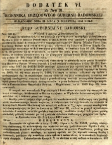 Dziennik Urzędowy Gubernii Radomskiej, 1851, nr 31, dod.VI