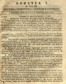 Dziennik Urzędowy Gubernii Radomskiej, 1851, nr 32, dod.I