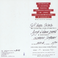 [Zaproszenie dla Anny Skubisz na premierę przedstawienia &bdquo;Alicja w Krainie Czar&oacute;w &rdquo;] / Teatr Powszechny im. Jana Kochanowskiego w Radomiu