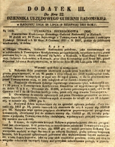 Dziennik Urzędowy Gubernii Radomskiej, 1851, nr 32, dod.III