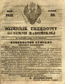 Dziennik Urzędowy Gubernii Radomskiej, 1851, nr 33