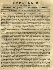 Dziennik Urzędowy Gubernii Radomskiej, 1851, nr 33, dod.II