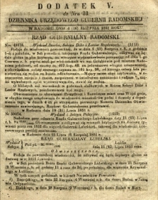 Dziennik Urzędowy Gubernii Radomskiej, 1851, nr 33, dod.V