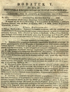 Dziennik Urzędowy Gubernii Radomskiej, 1851, nr 36, dod. V