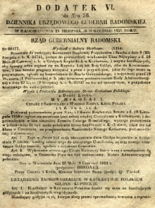 Dziennik Urzędowy Gubernii Radomskiej, 1851, nr 36, dod. VI