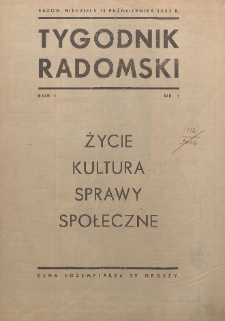 Tygodnik Radomski, 1933, R. 1, nr 1