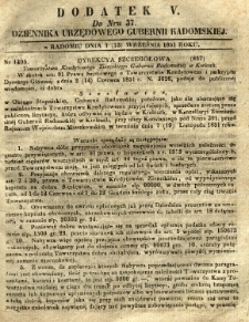 Dziennik Urzędowy Gubernii Radomskiej, 1851, nr 37, dod. V