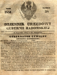 Dziennik Urzędowy Gubernii Radomskiej, 1851, nr 38