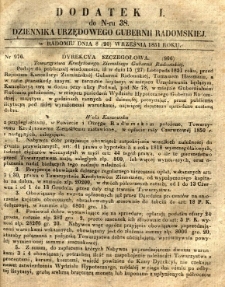 Dziennik Urzędowy Gubernii Radomskiej, 1851, nr 38, dod. I