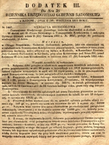 Dziennik Urzędowy Gubernii Radomskiej, 1851, nr 38, dod. III
