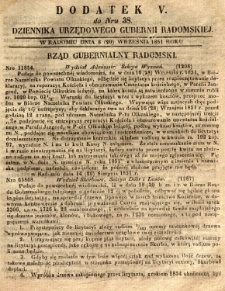 Dziennik Urzędowy Gubernii Radomskiej, 1851, nr 38, dod. V