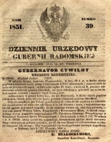 Dziennik Urzędowy Gubernii Radomskiej, 1851, nr 39