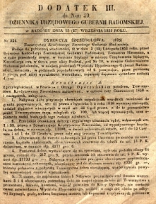 Dziennik Urzędowy Gubernii Radomskiej, 1851, nr 39, dod. III