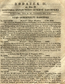 Dziennik Urzędowy Gubernii Radomskiej, 1851, nr 39, dod. IV