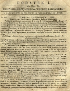 Dziennik Urzędowy Gubernii Radomskiej, 1851, nr 40, dod. I
