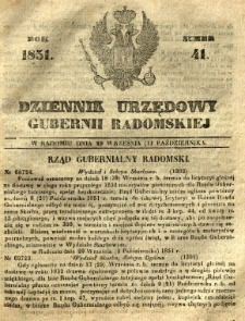 Dziennik Urzędowy Gubernii Radomskiej, 1851, nr 41