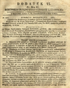 Dziennik Urzędowy Gubernii Radomskiej, 1851, nr 42, dod. VI