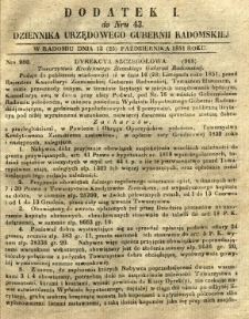 Dziennik Urzędowy Gubernii Radomskiej, 1851, nr 43, dod. I