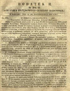 Dziennik Urzędowy Gubernii Radomskiej, 1851, nr 43, dod. II