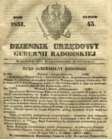 Dziennik Urzędowy Gubernii Radomskiej, 1851, nr 45