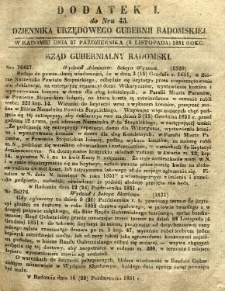 Dziennik Urzędowy Gubernii Radomskiej, 1851, nr 45, dod. I