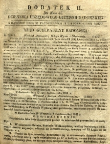 Dziennik Urzędowy Gubernii Radomskiej, 1851, nr 45, dod. II