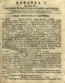 Dziennik Urzędowy Gubernii Radomskiej, 1851, nr 46, dod. I