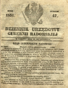 Dziennik Urzędowy Gubernii Radomskiej, 1851, nr 47