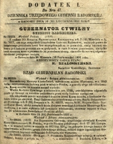 Dziennik Urzędowy Gubernii Radomskiej, 1851, nr 47, dod. I