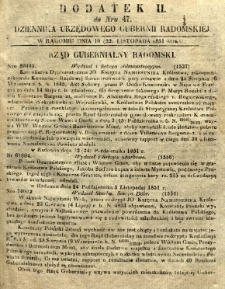 Dziennik Urzędowy Gubernii Radomskiej, 1851, nr 47, dod. II