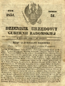 Dziennik Urzędowy Gubernii Radomskiej, 1851, nr 51