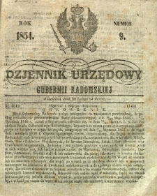 Dziennik Urzędowy Gubernii Radomskiej, 1854, nr 9